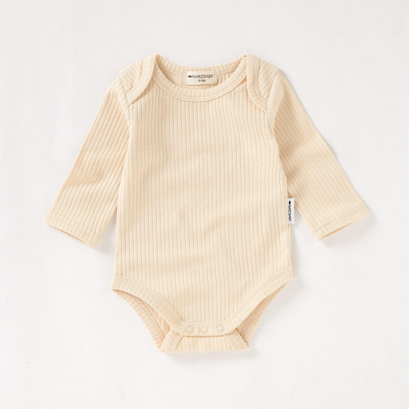 Narzbaby Baby bodysuit 0-3MO Long Sleeve Ribbed Romper - Cream