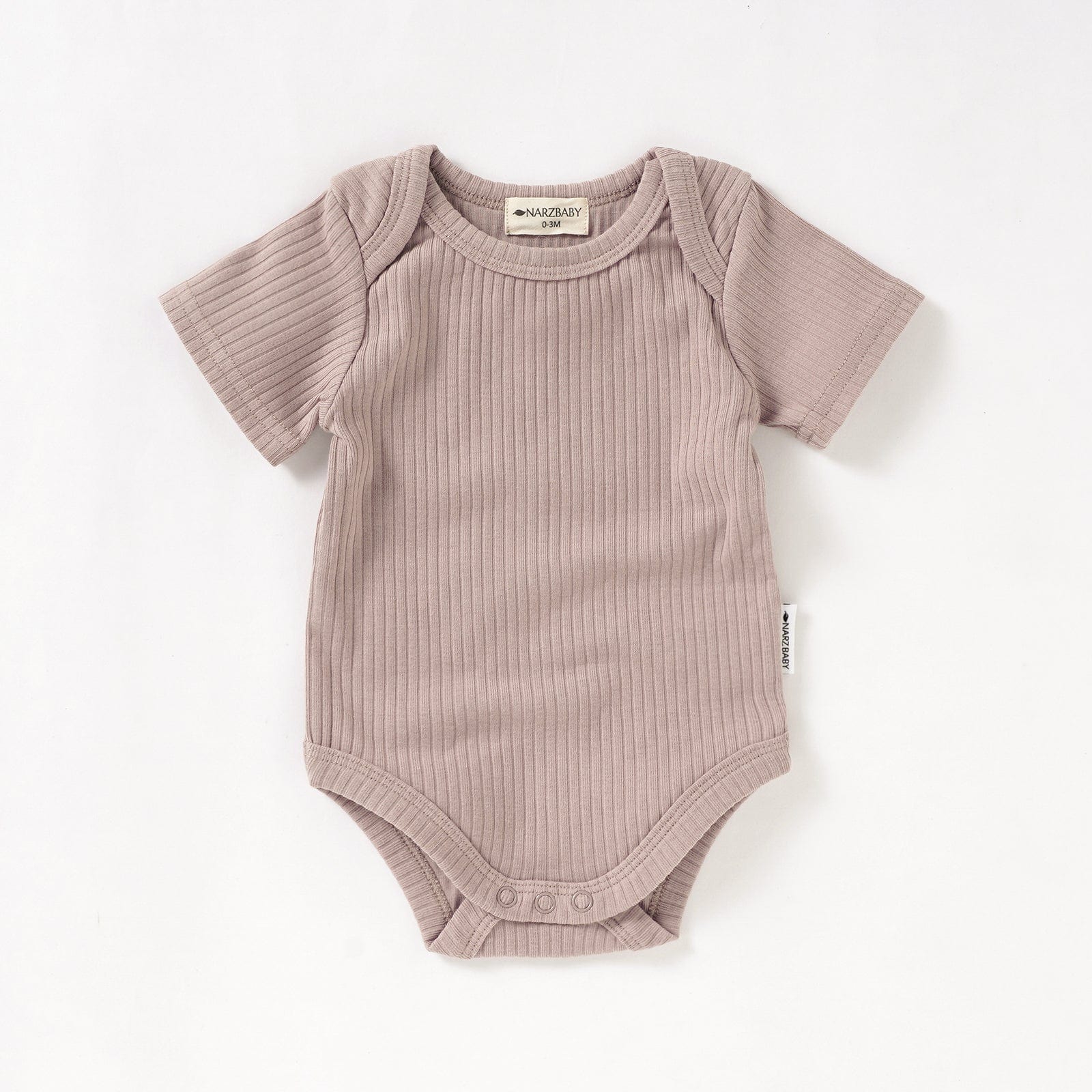 Narzbaby Baby bodysuit 0-3MO Short Sleeve Ribbed Romper - Pale Pink