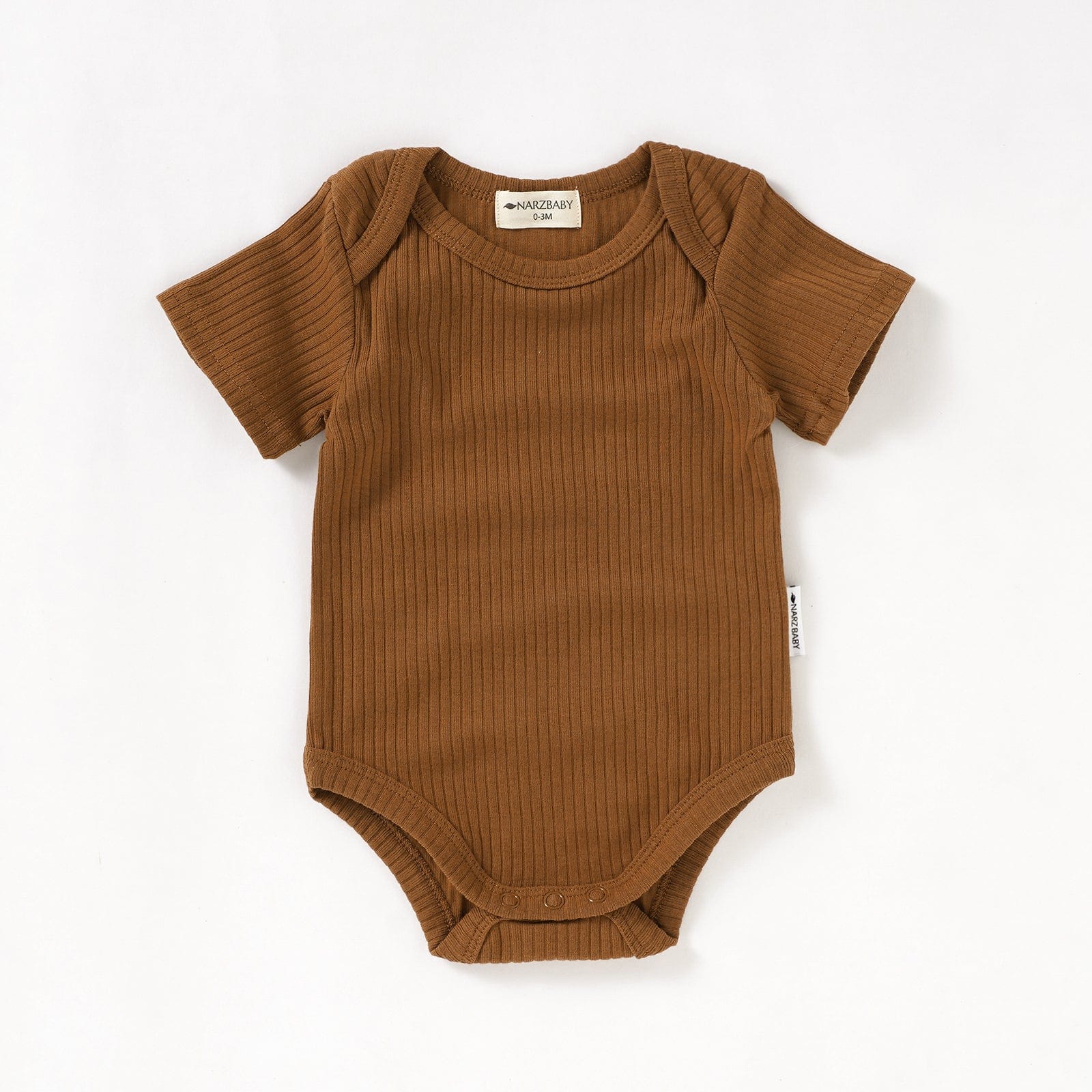 Narzbaby Baby bodysuit 0-3MO Short Sleeve Ribbed Romper - Truffle