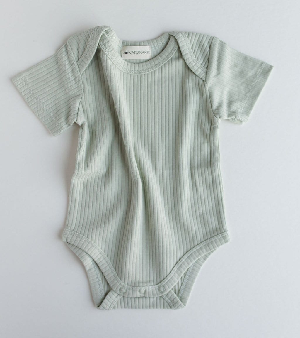 Narzbaby Baby bodysuit Short Sleeve Ribbed Bodysuit -Pistachio