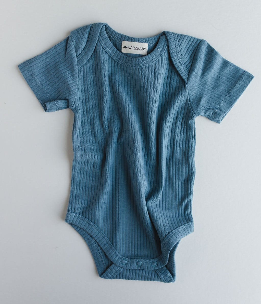 Narzbaby Baby bodysuit Short Sleeve Ribbed Bodysuit - Teal