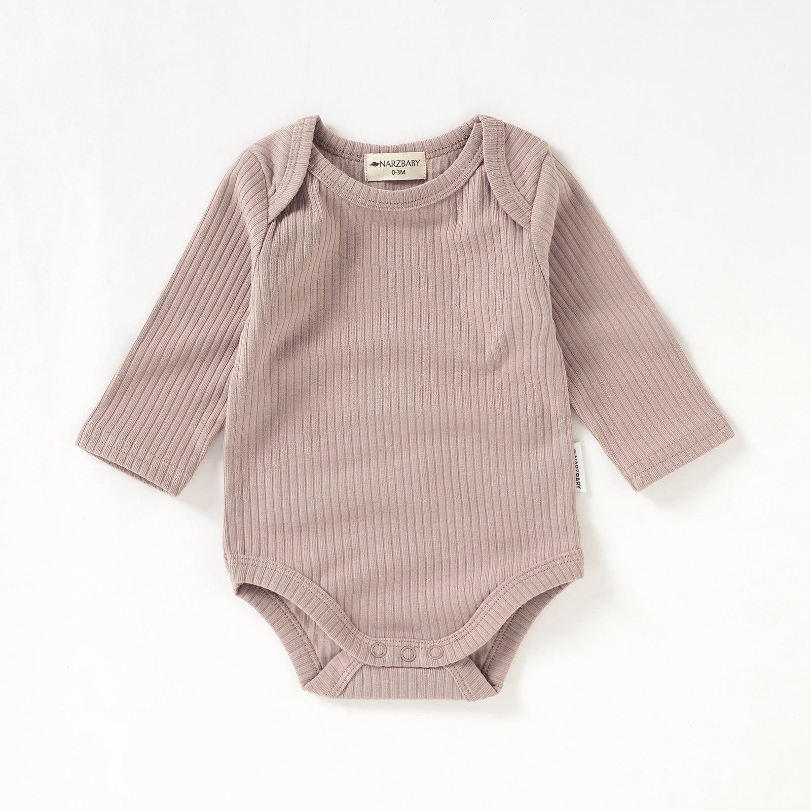 Narzbaby Bodysuit 0-3MO Long Sleeve Ribbed Romper - Pale Pink