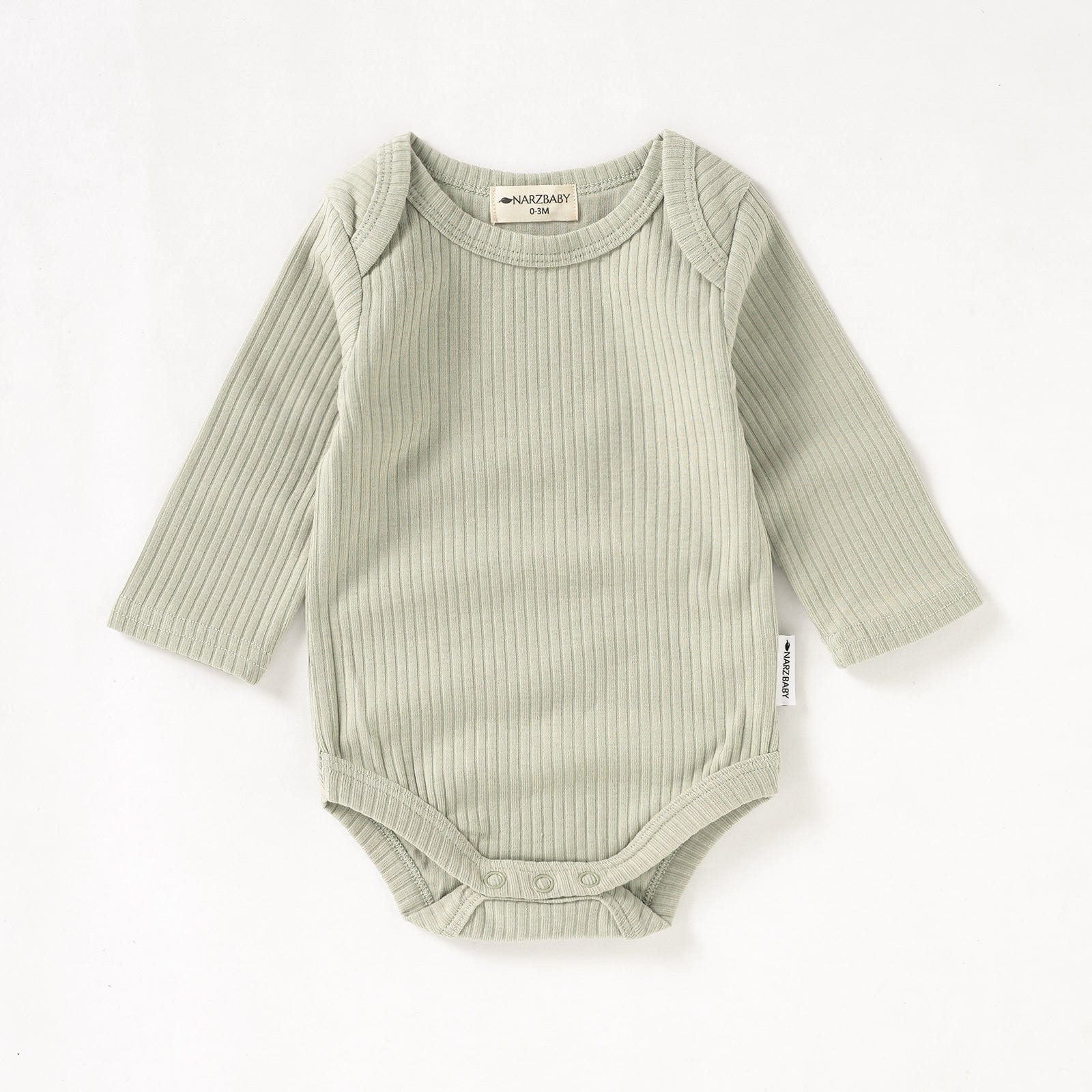 Narzbaby Bodysuit 0-3MO Long Sleeve Ribbed Romper - Pistachio