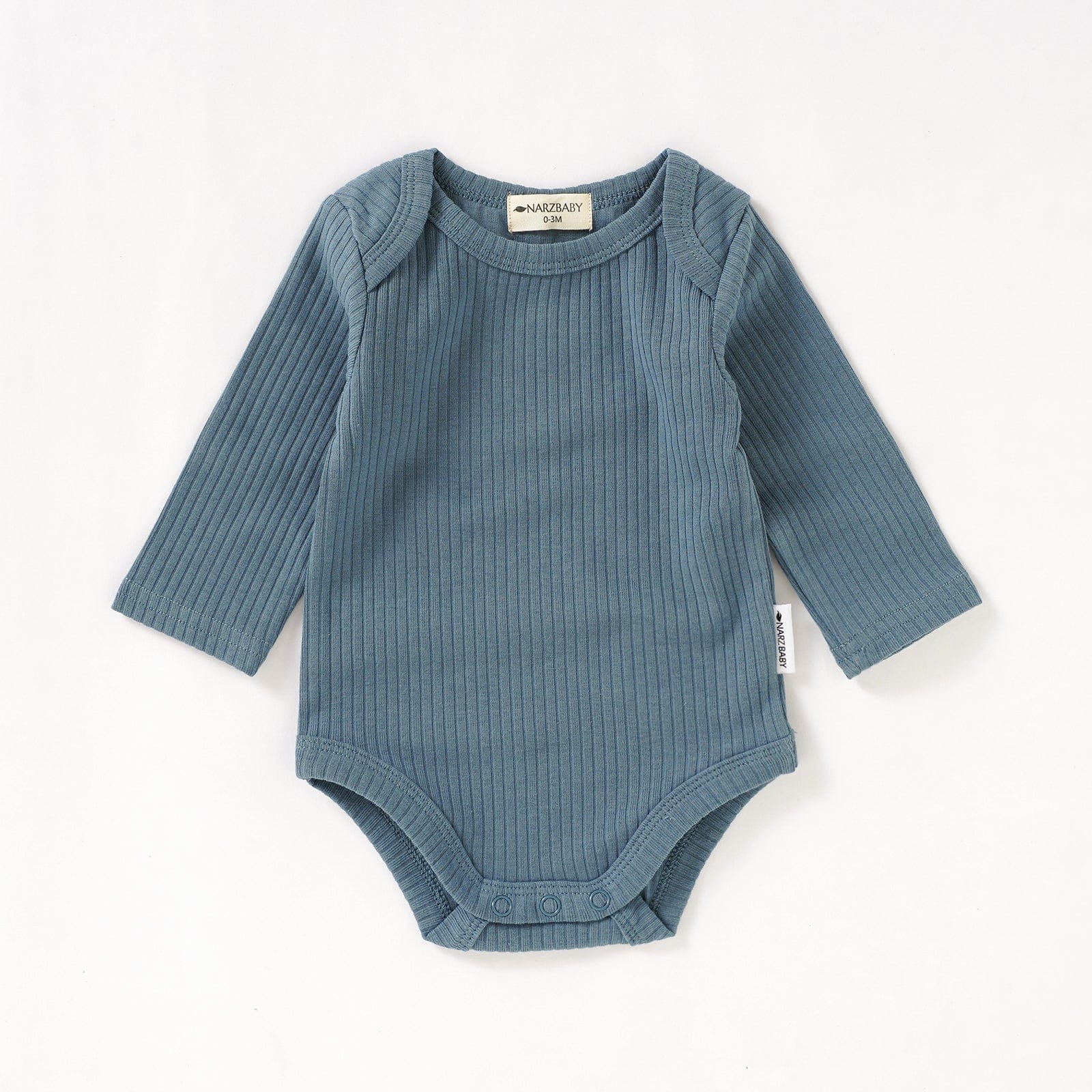 Narzbaby Bodysuit 0-3MO Long Sleeve Ribbed Romper -Teal