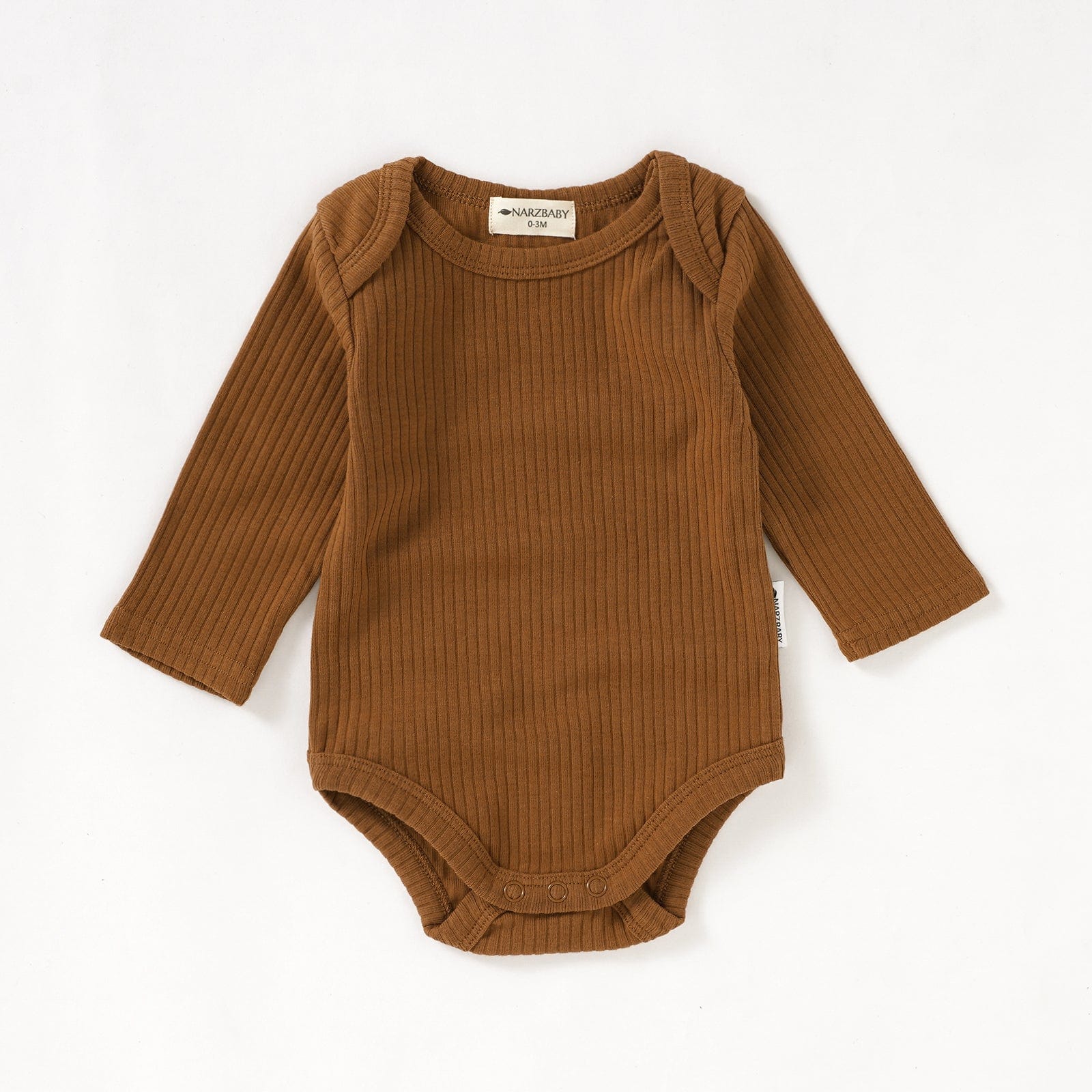 Narzbaby Bodysuit 0-3MO Long Sleeve Ribbed Romper - Truffle