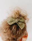 Narzbaby Bows Moss-Hair Clip Handmade Linen Bow