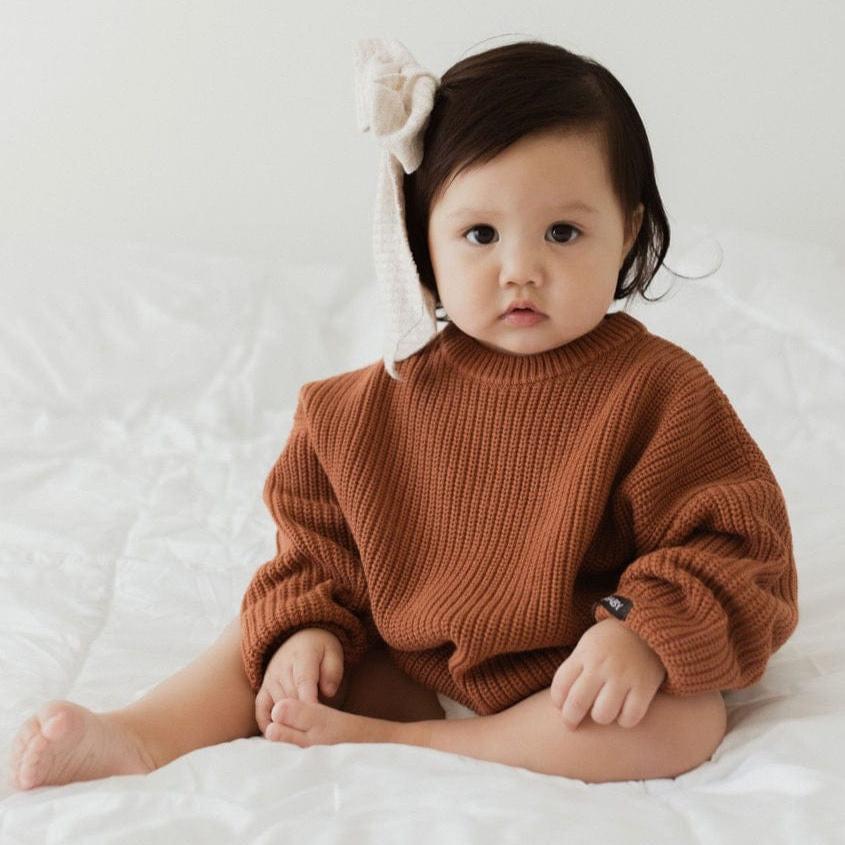 Oak Oversized Sweater in Burnt Sienna – Cozy Chunky Knit for Babies and Toddlers, 100% Cotton, Earthy Tones, Gender-Neutral, Perfect for Gifting, Year-Round Comfort