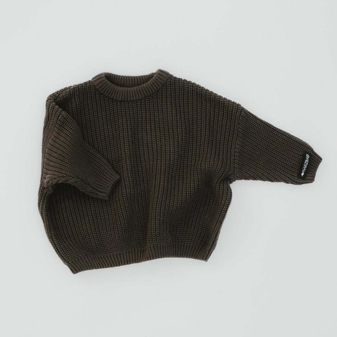 Oak Oversized Sweater in Deep Moss – Cozy Chunky Knit for Babies and Toddlers, 100% Cotton, Earthy Tones, Gender-Neutral, Perfect for Gifting, Year-Round Comfort